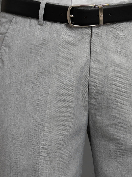 Men's Light Grey Regular Fit Solid Formal Trouser