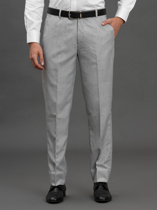Men's Light Grey Regular Fit Solid Formal Trouser