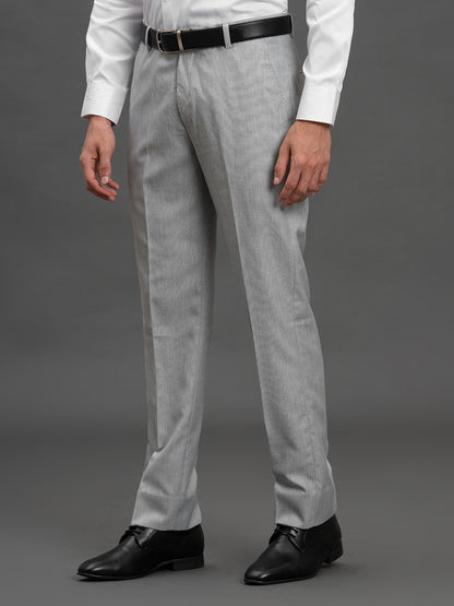 Men's Light Grey Regular Fit Solid Formal Trouser