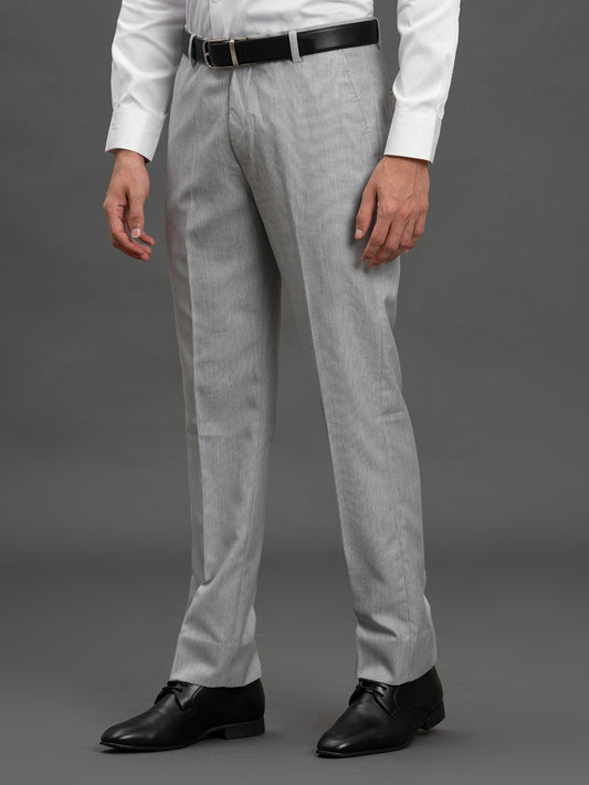 Men's Light Grey Regular Fit Solid Formal Trouser