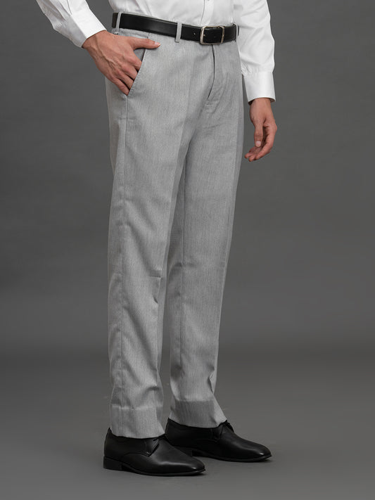 Men's Light Grey Regular Fit Solid Formal Trouser