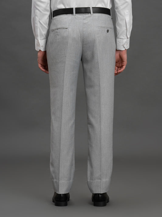 Men's Light Grey Regular Fit Solid Formal Trouser