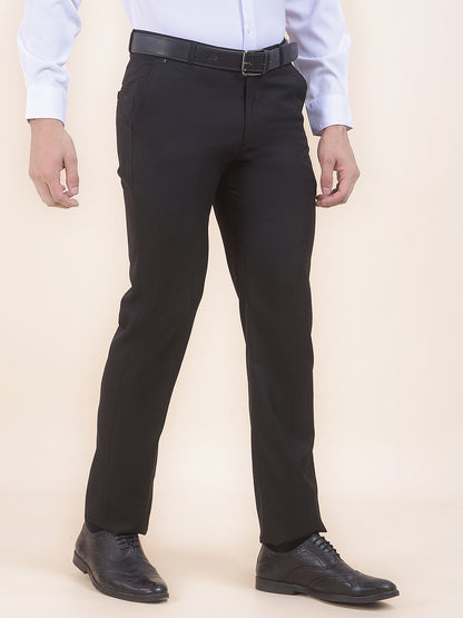 Men's Black Smart Fit Solid Formal Trouser