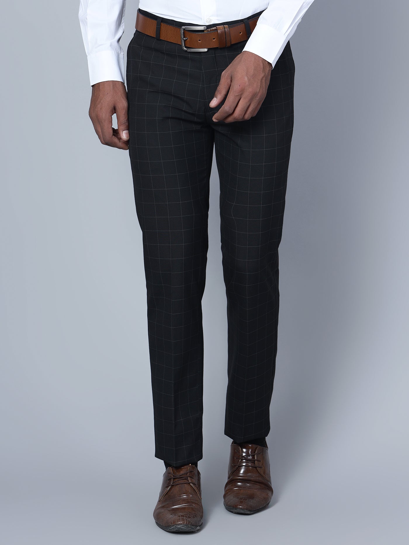 Formal Trouser for Men Breathable Soft with Color Fastness Regular Fit Lycra Fabric Checkered Pattern Hook Eye Closure
