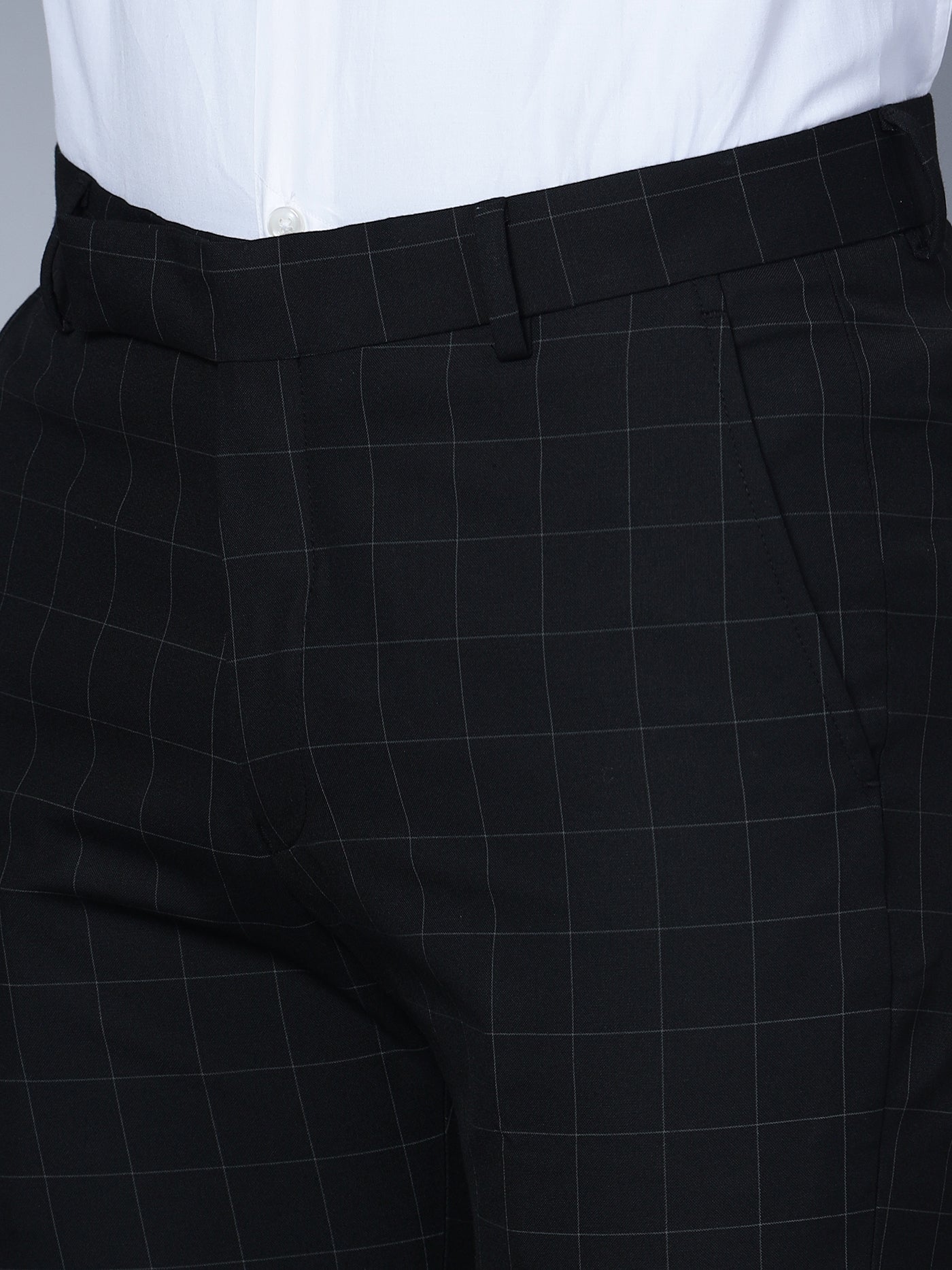 Formal Trouser for Men Breathable Soft with Color Fastness Regular Fit Lycra Fabric Checkered Pattern Hook Eye Closure