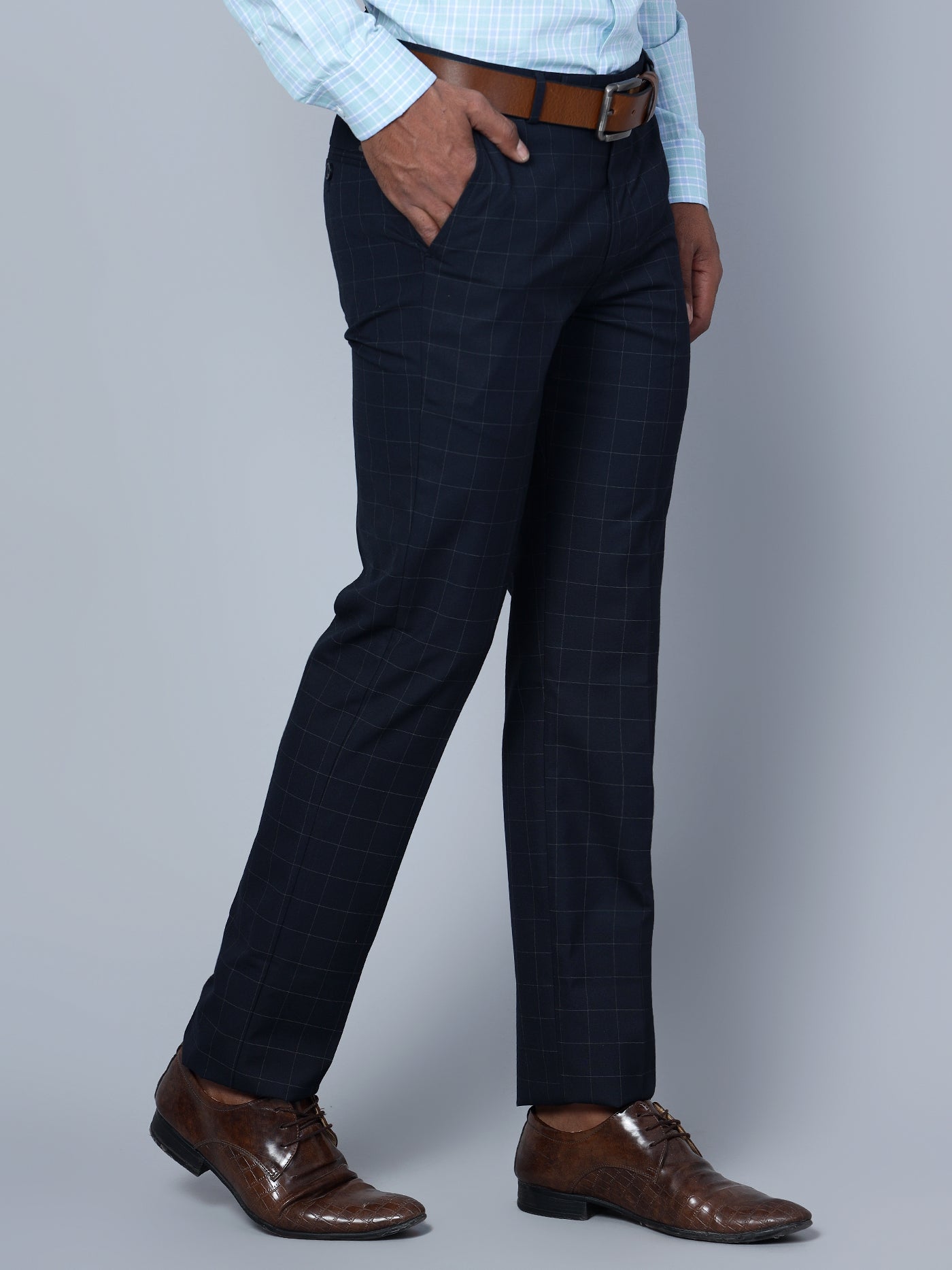 Cantabil Men Navy Blue Formal Trouser (7135789678731)