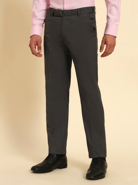 Formal Trouser for Men | Breathable & Soft with Color Fastness Regular Fit Poly Viscose Fabric Self Design Pattern Hook & Eye Closure