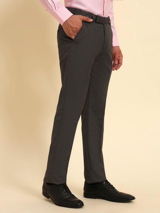 Formal Trouser for Men | Breathable & Soft with Color Fastness Regular Fit Poly Viscose Fabric Self Design Pattern Hook & Eye Closure