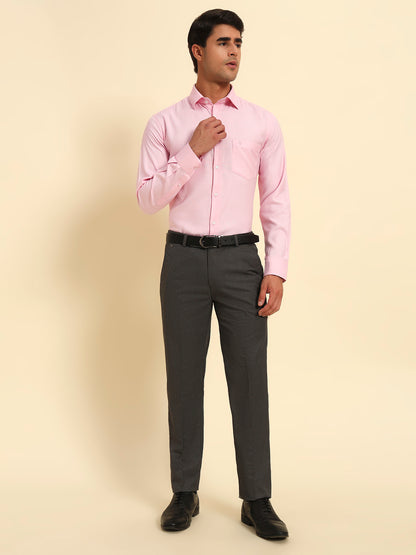 Formal Trouser for Men | Breathable & Soft with Color Fastness Regular Fit Poly Viscose Fabric Self Design Pattern Hook & Eye Closure