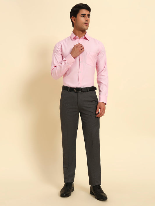 Formal Trouser for Men | Breathable & Soft with Color Fastness Regular Fit Poly Viscose Fabric Self Design Pattern Hook & Eye Closure