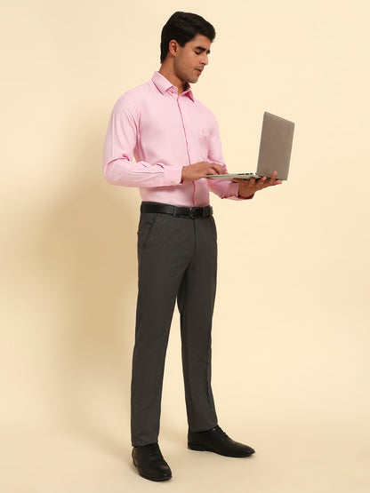 Formal Trouser for Men | Breathable & Soft with Color Fastness Regular Fit Poly Viscose Fabric Self Design Pattern Hook & Eye Closure