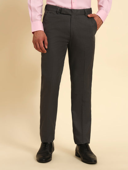Formal Trouser for Men | Breathable & Soft with Color Fastness Regular Fit Poly Viscose Fabric Self Design Pattern Hook & Eye Closure