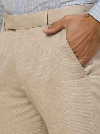 Formal Trouser for Men | Breathable & Soft with Color Fastness Regular Fit Polycotton Fabric Self Design Pattern Hook & Bar Closure