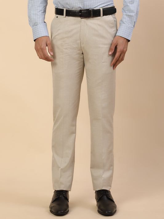 Formal Trouser for Men | Breathable & Soft with Color Fastness Regular Fit Polycotton Fabric Self Design Pattern Hook & Bar Closure