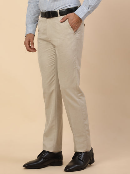 Formal Trouser for Men | Breathable & Soft with Color Fastness Regular Fit Polycotton Fabric Self Design Pattern Hook & Bar Closure