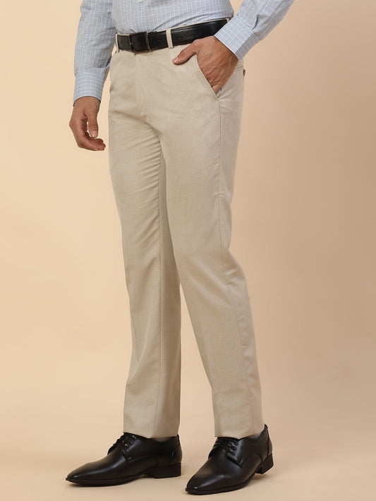 Formal Trouser for Men | Breathable & Soft with Color Fastness Regular Fit Polycotton Fabric Self Design Pattern Hook & Bar Closure