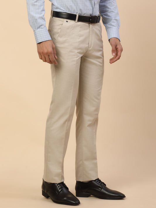 Formal Trouser for Men | Breathable & Soft with Color Fastness Regular Fit Polycotton Fabric Self Design Pattern Hook & Bar Closure