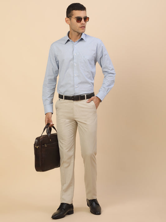 Formal Trouser for Men | Breathable & Soft with Color Fastness Regular Fit Polycotton Fabric Self Design Pattern Hook & Bar Closure