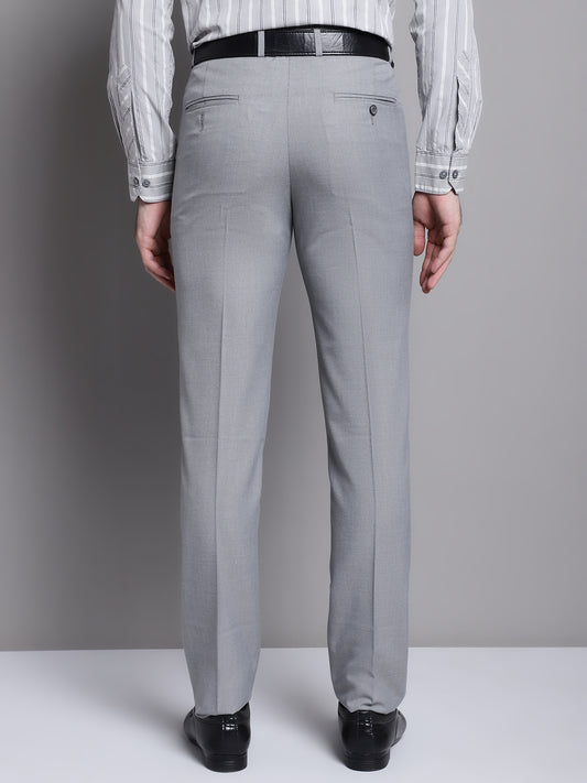 Cantabil Grey Self Design Non Pleated Regular Fit Mid Rise Formal Trousers for Men (7162826457227)