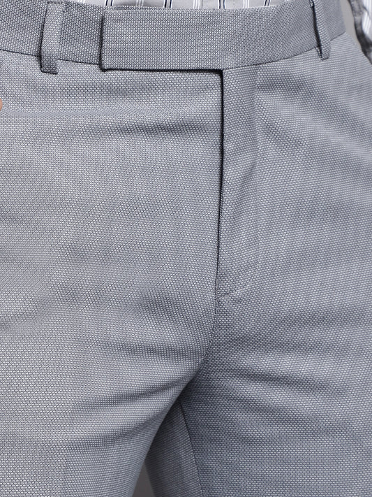 Cantabil Grey Self Design Non Pleated Regular Fit Mid Rise Formal Trousers for Men (7162826457227)