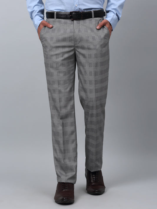 Formal Trouser for Men | Breathable & Soft with Color Fastness Regular Fit Poly Viscose Fabric Checkered Pattern Hook & Eye Closure