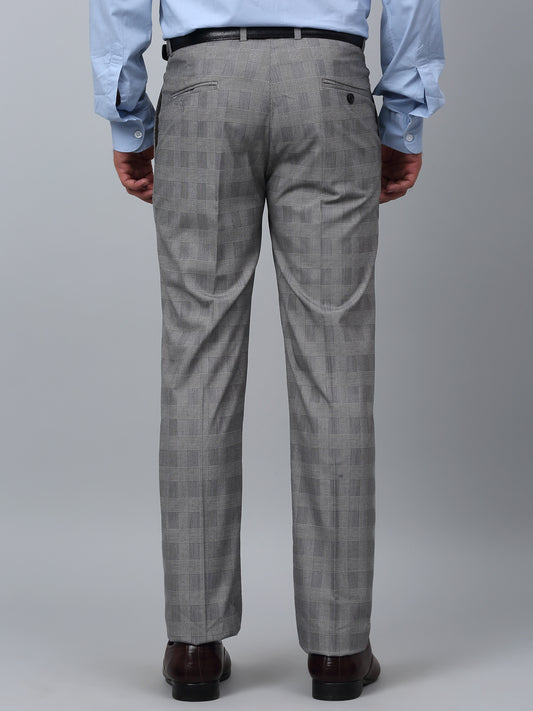 Formal Trouser for Men | Breathable & Soft with Color Fastness Regular Fit Poly Viscose Fabric Checkered Pattern Hook & Eye Closure