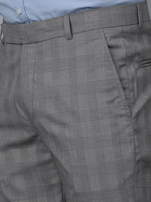 Formal Trouser for Men | Breathable & Soft with Color Fastness Regular Fit Poly Viscose Fabric Checkered Pattern Hook & Eye Closure
