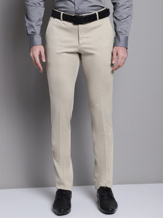 Cantabil Grey Solid Non Pleated Regular Fit Mid Rise Formal Trousers for Men (7162829439115)