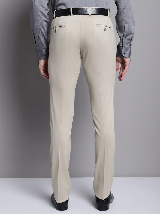 Cantabil Beige Solid Non Pleated Regular Fit Mid Rise Formal Trousers for Men (7162826948747)