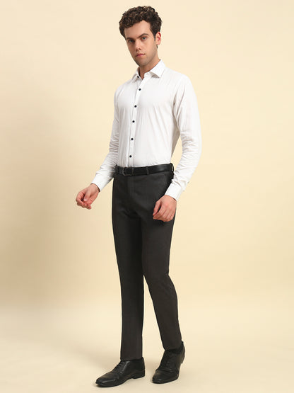 Formal Trouser for Men l Breathable & Soft with Color Fastness Regular Fit Terry Rayon Fabric Self Design Pattern Button Closure