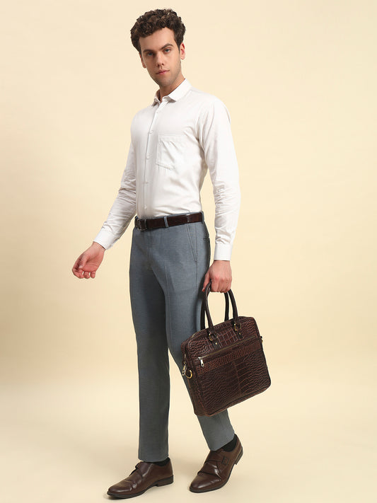 Formal Trouser for Men l Breathable & Soft with Color Fastness Regular Fit Terry Rayon Fabric Printed Pattern Button Closure