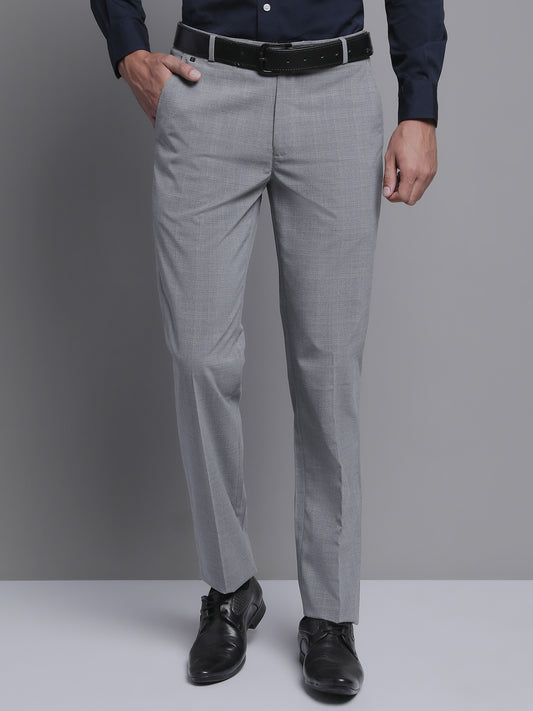Cantabil Men Grey Checkered Formal Trouser (7157601960075)