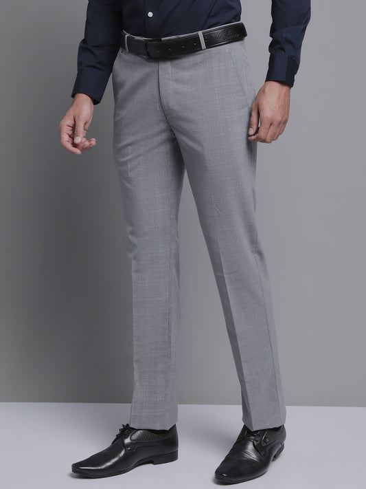 Cantabil Men Grey Checkered Formal Trouser (7157601960075)