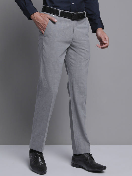 Cantabil Men Grey Checkered Formal Trouser (7157601960075)