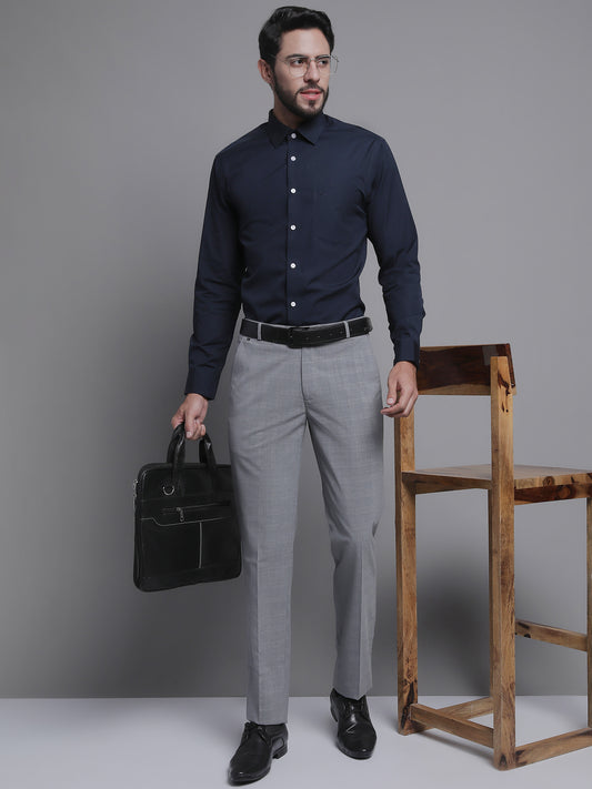 Cantabil Men Grey Checkered Formal Trouser (7157601960075)