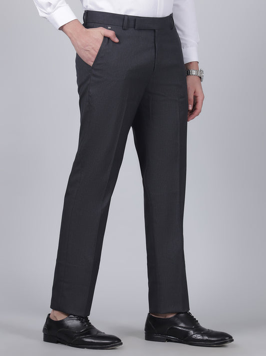 Formal Trouser for Men | Breathable & Soft with Color Fastness Regular Fit Poly Viscose Fabric Self Design Pattern Hook & Eye Closure