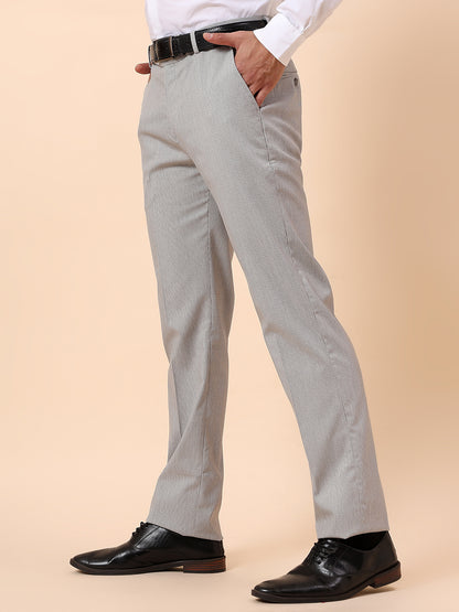 Formal Trouser for Men | Breathable & Soft with Color Fastness Regular Fit Poly Viscose Fabric Self Design Pattern Hook & Bar Closure