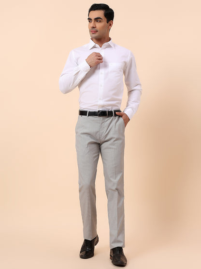 Formal Trouser for Men | Breathable & Soft with Color Fastness Regular Fit Poly Viscose Fabric Self Design Pattern Hook & Bar Closure
