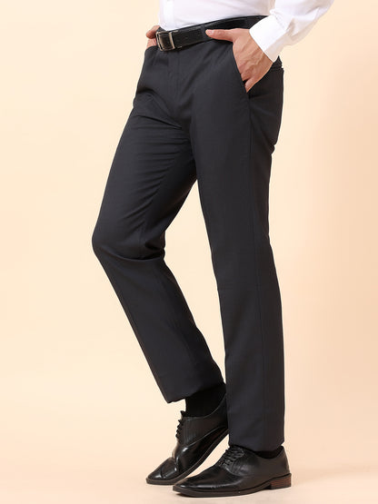 Formal Trouser for Men | Breathable & Soft with Color Fastness Regular Fit Poly Viscose Fabric Self Design Pattern Hook & Bar Closure