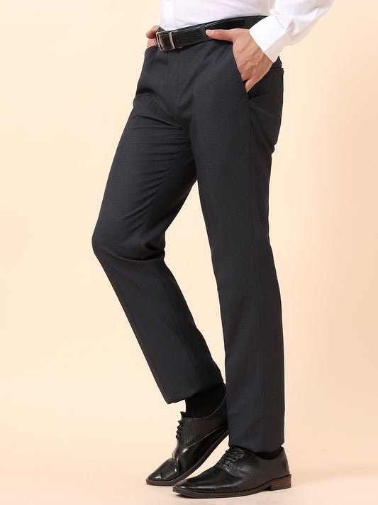 Formal Trouser for Men | Breathable & Soft with Color Fastness Regular Fit Poly Viscose Fabric Self Design Pattern Hook & Bar Closure