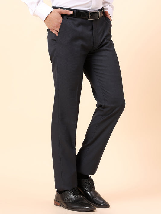 Formal Trouser for Men | Breathable & Soft with Color Fastness Regular Fit Poly Viscose Fabric Self Design Pattern Hook & Bar Closure