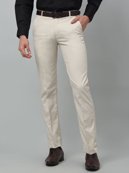 Formal Trouser for Men | Breathable & Soft with Color Fastness Regular Fit Poly Viscose Fabric Self Design Pattern Hook & Eye Closure