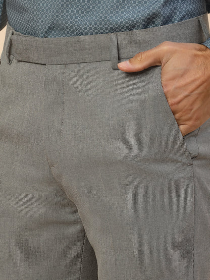 Formal Trouser for Men | Breathable & Soft with Color Fastness Regular Fit Polycotton Fabric Self Design Pattern Hook & Bar Closure