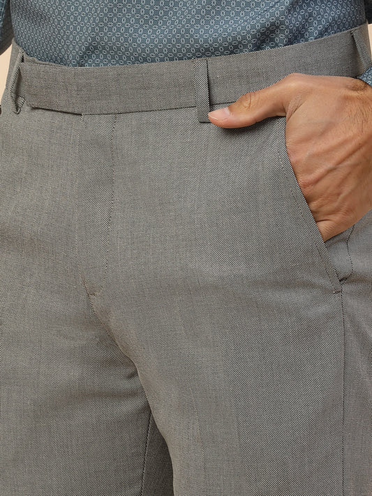 Formal Trouser for Men | Breathable & Soft with Color Fastness Regular Fit Polycotton Fabric Self Design Pattern Hook & Bar Closure