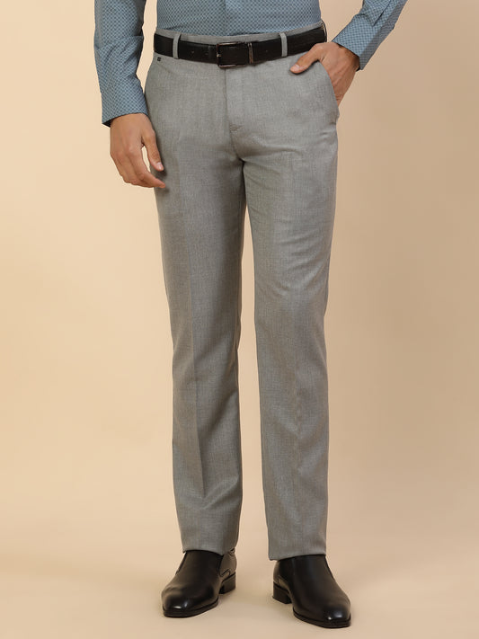 Formal Trouser for Men | Breathable & Soft with Color Fastness Regular Fit Polycotton Fabric Self Design Pattern Hook & Bar Closure