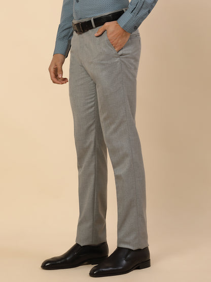 Formal Trouser for Men | Breathable & Soft with Color Fastness Regular Fit Polycotton Fabric Self Design Pattern Hook & Bar Closure