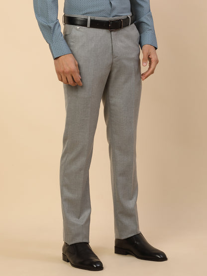 Formal Trouser for Men | Breathable & Soft with Color Fastness Regular Fit Polycotton Fabric Self Design Pattern Hook & Bar Closure