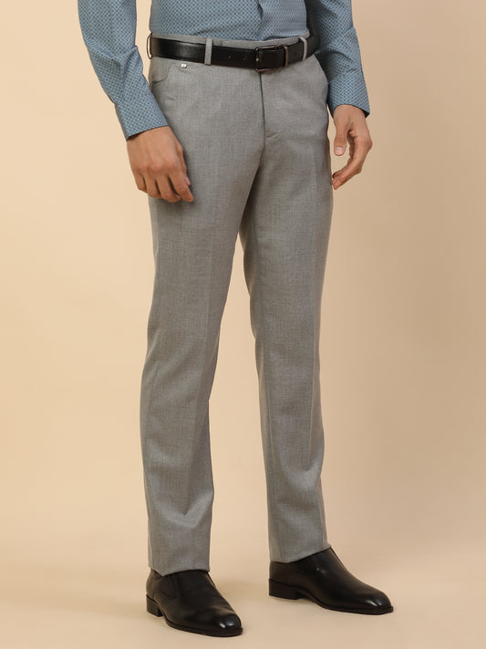 Formal Trouser for Men | Breathable & Soft with Color Fastness Regular Fit Polycotton Fabric Self Design Pattern Hook & Bar Closure