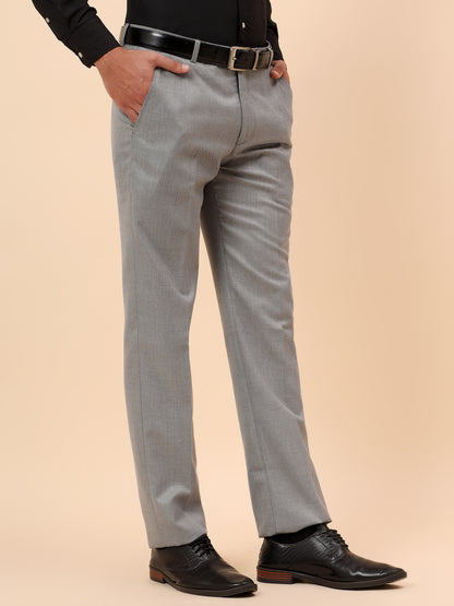 Formal Trousers for Men l Breathable & Soft with Color Fastness Regular Fit Poly Viscose Fabric Self Design Pattern Hook & Eye Closure