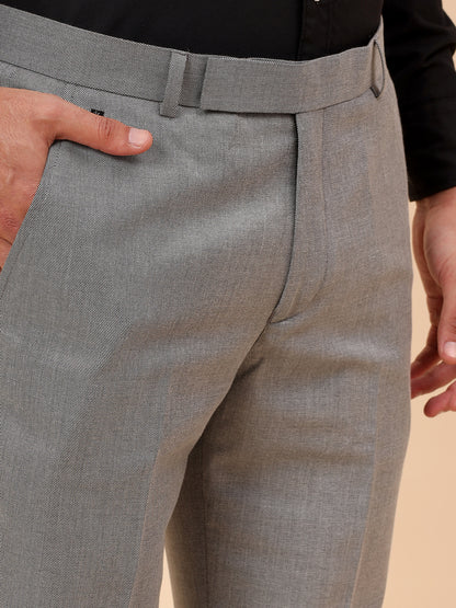 Formal Trousers for Men l Breathable & Soft with Color Fastness Regular Fit Poly Viscose Fabric Self Design Pattern Hook & Eye Closure